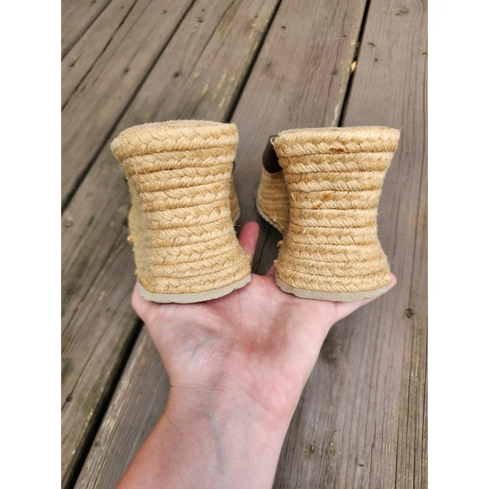 Vintage 90s Y2K Soda Platform Sandals Brown Espadrille Wedge Thong Knotted 9